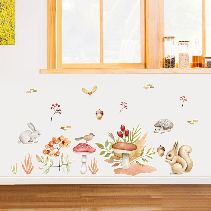 Cartoon Wall Decals Forest Animals Mushroom Acorn
