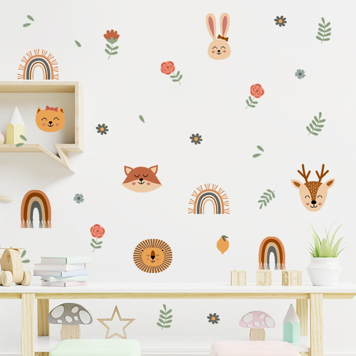Cartoon Wall Decals Rainbows Cute Animal Faces
