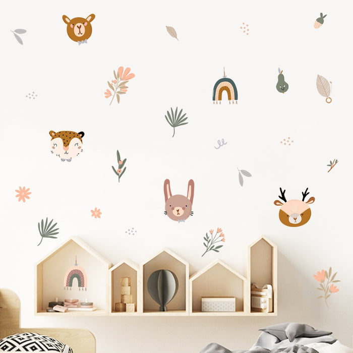 Cartoon Wall Decals Rainbows Cute Animal Faces