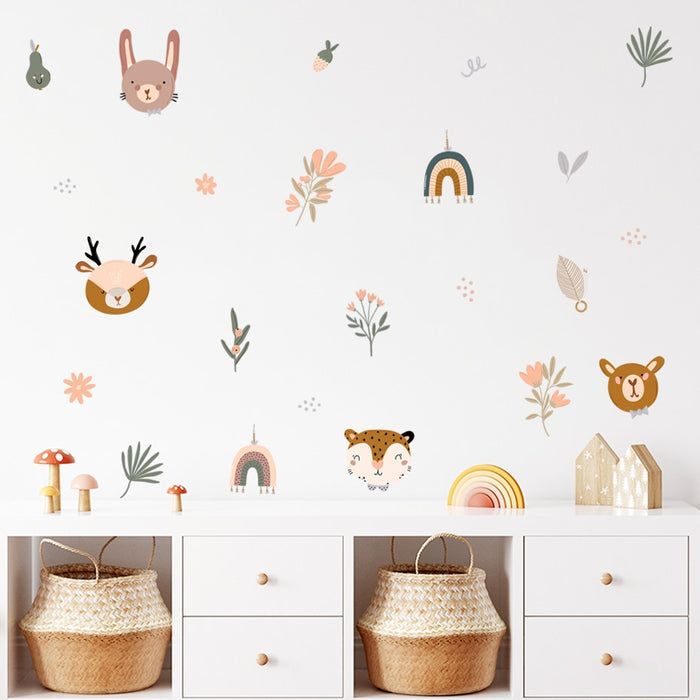 Cartoon Wall Decals Rainbows Cute Animal Faces