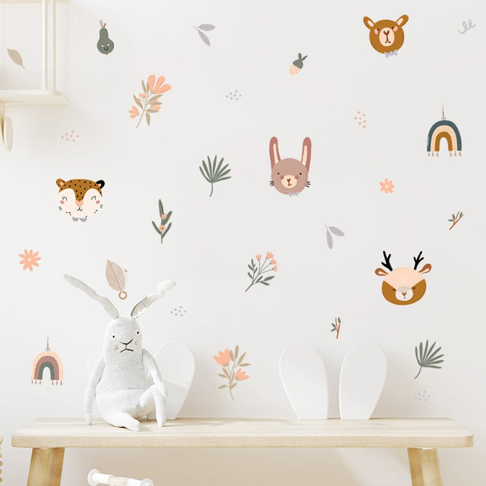 Cartoon Wall Decals Rainbows Cute Animal Faces