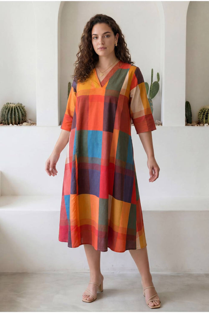 Checkered Breeze Plus Size Midi Dress