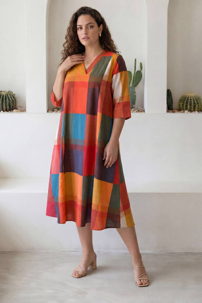 Checkered Breeze Plus Size Midi Dress