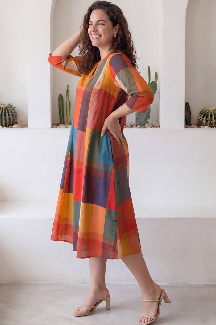 Checkered Breeze Plus Size Midi Dress
