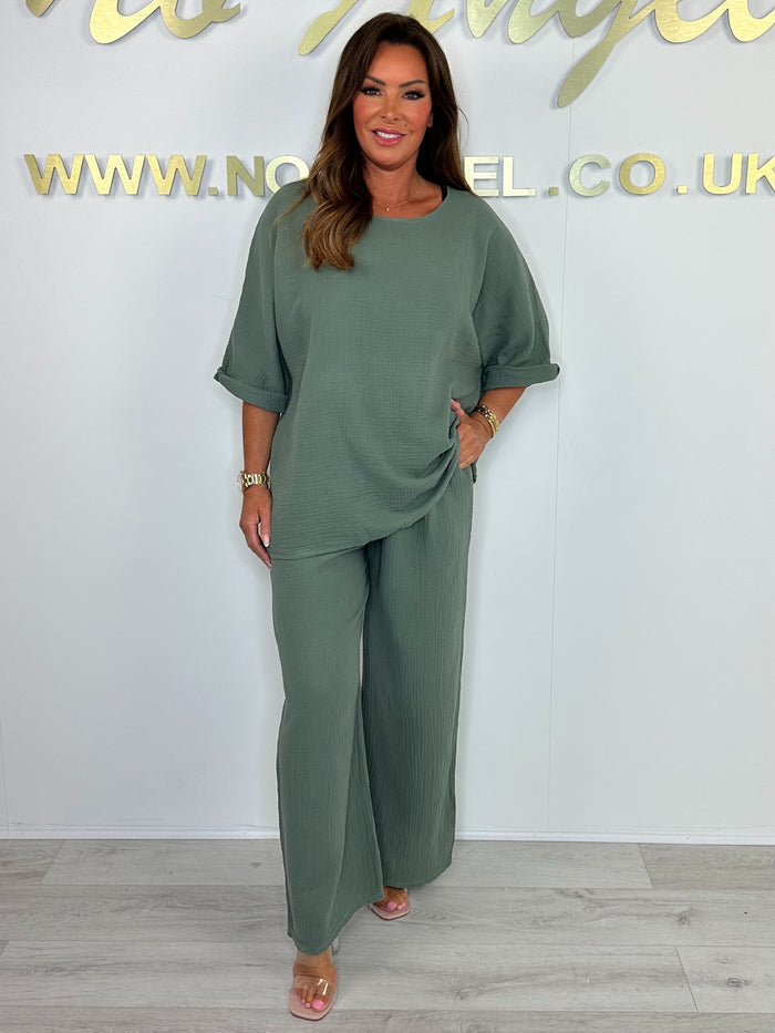 Cheesecloth Round Neck Oversize Trouser Co-ord (4 Colours)