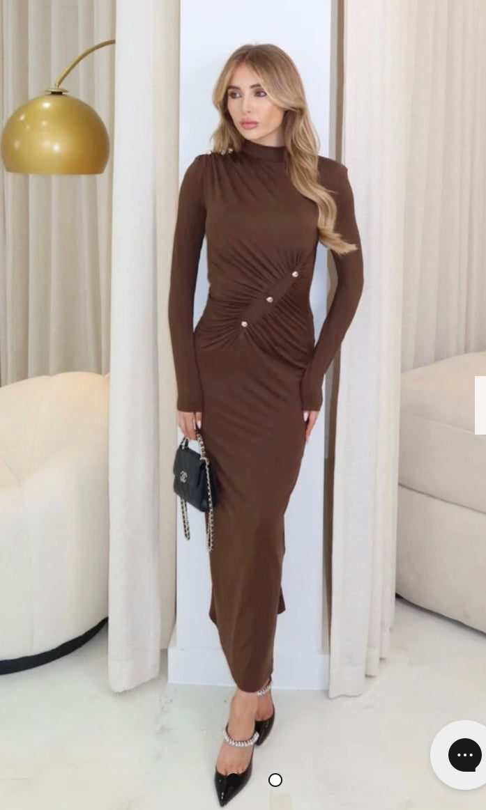 Chocolate Maxi Dress - Stylish Stretchy Maxi in Rich Chocolate Color