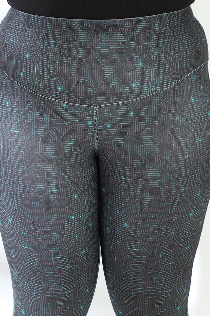 Circuit Pattern Tummy Shaper Printed Leggings