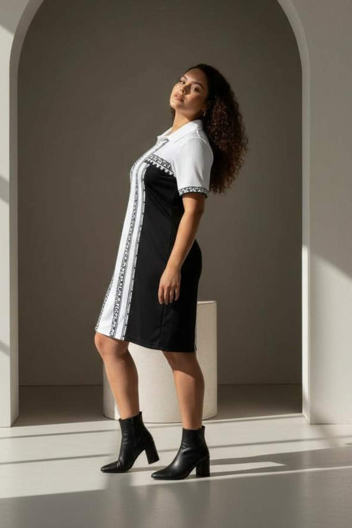 Classic Black Printed Polo Dress