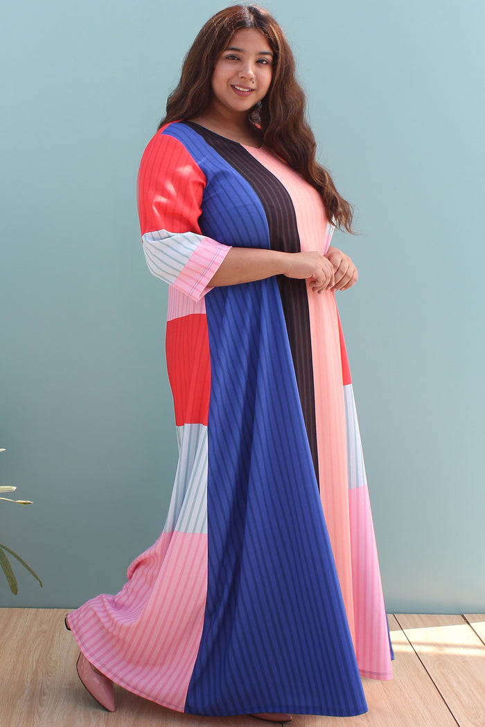 amydus colour block 4xl size long dress