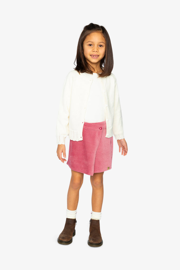 Deux par Deux girls' raspberry pink corduroy skort – full outfit view