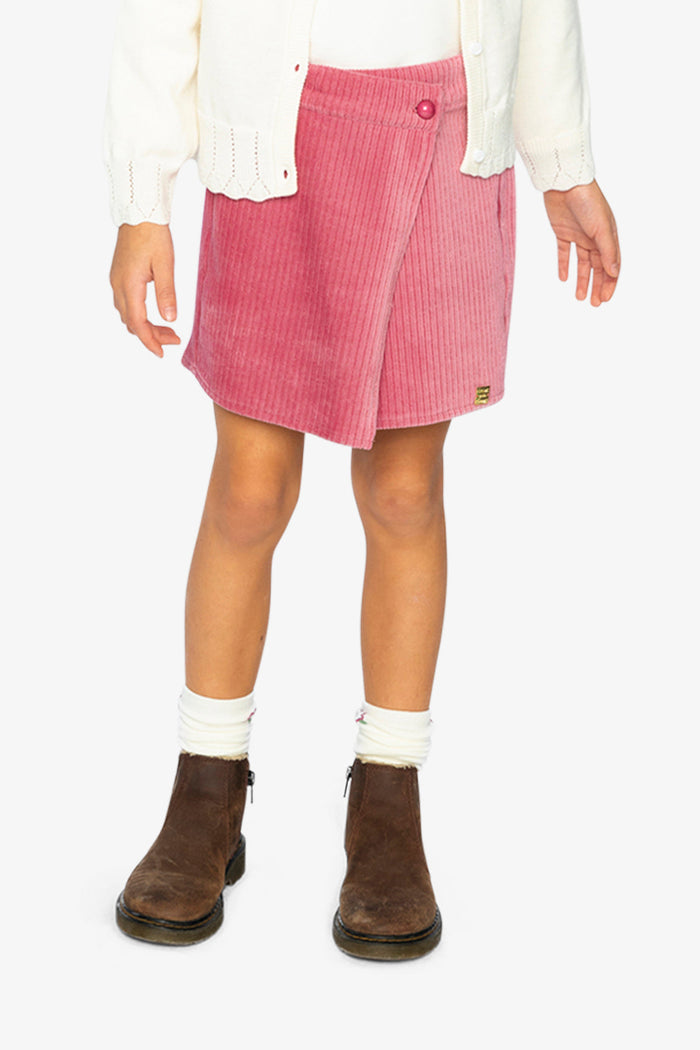 Deux par Deux girls' raspberry pink corduroy skort – worn by a model