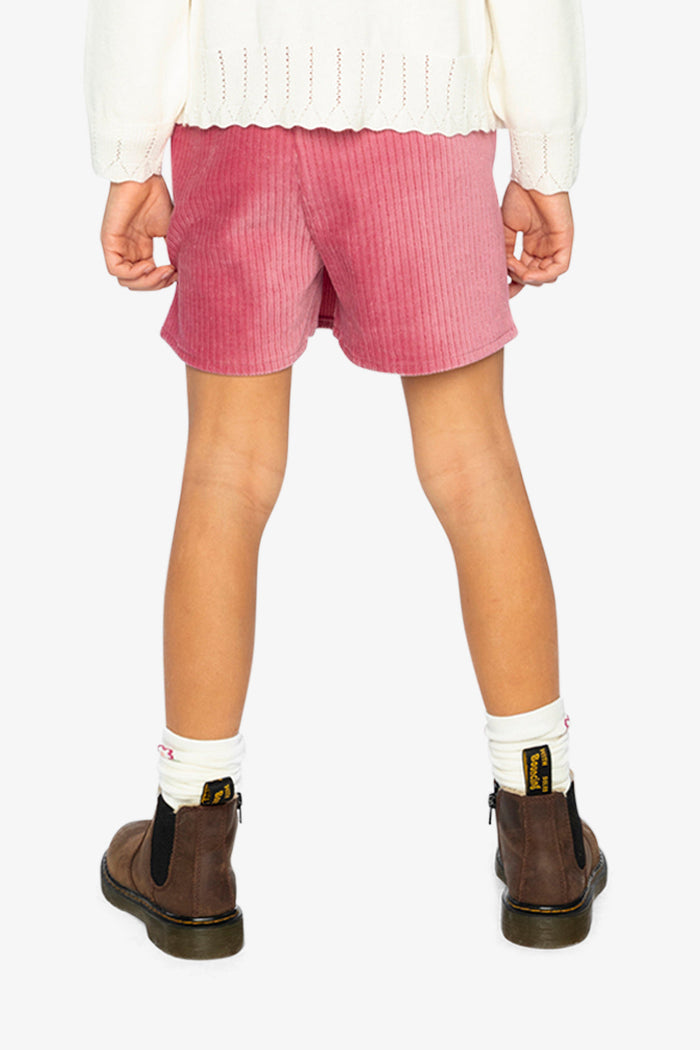 Deux par Deux girls' raspberry pink corduroy skort – worn by a model, view 3