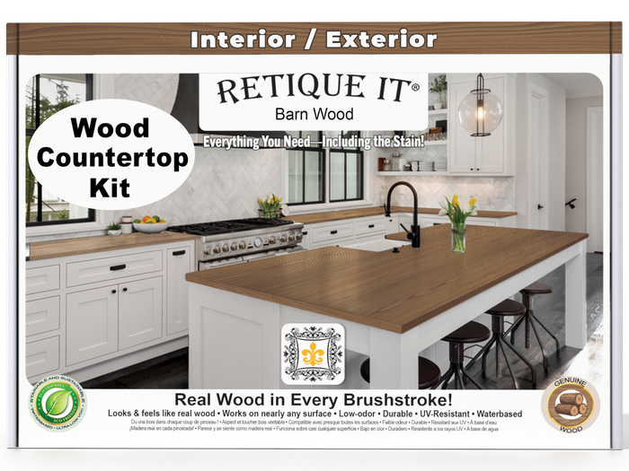 Modern walnut kitchen island countertop kit by Retique It with stain finish, designed for kitchen island surfaces.