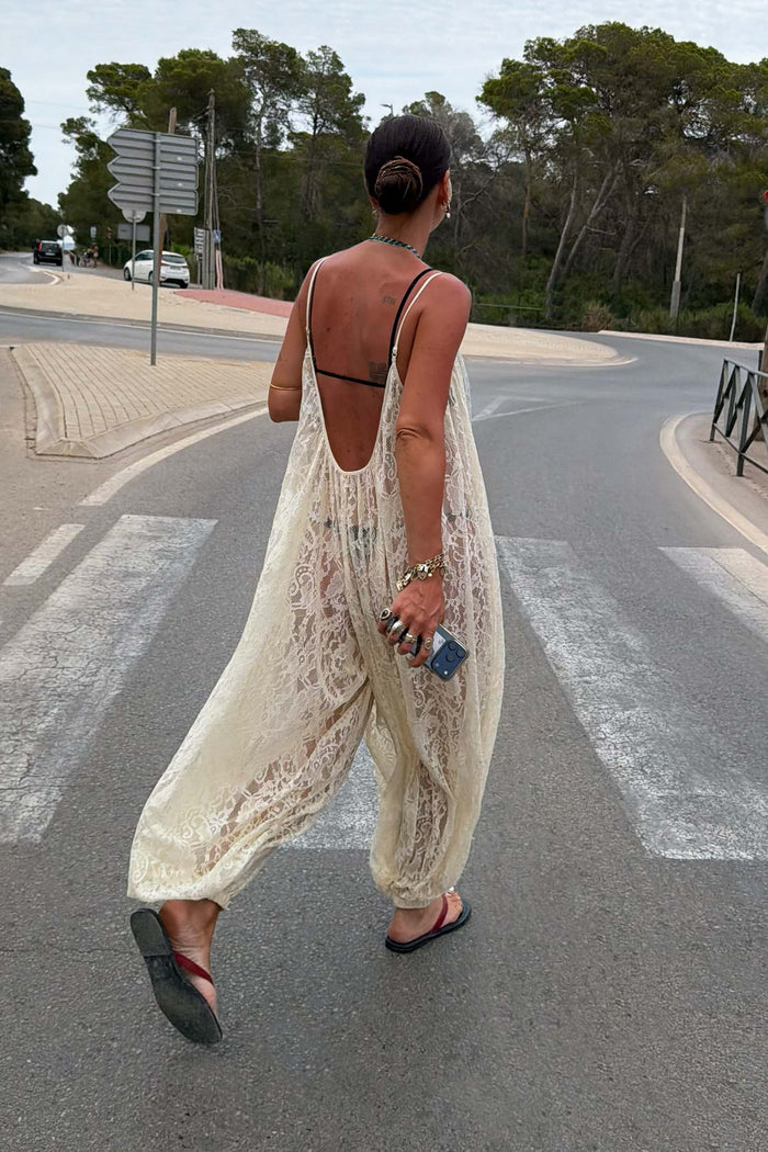 Cream Lace Balloon Jumpsuit