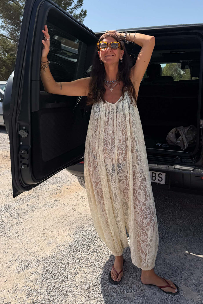 Cream Lace Balloon Jumpsuit
