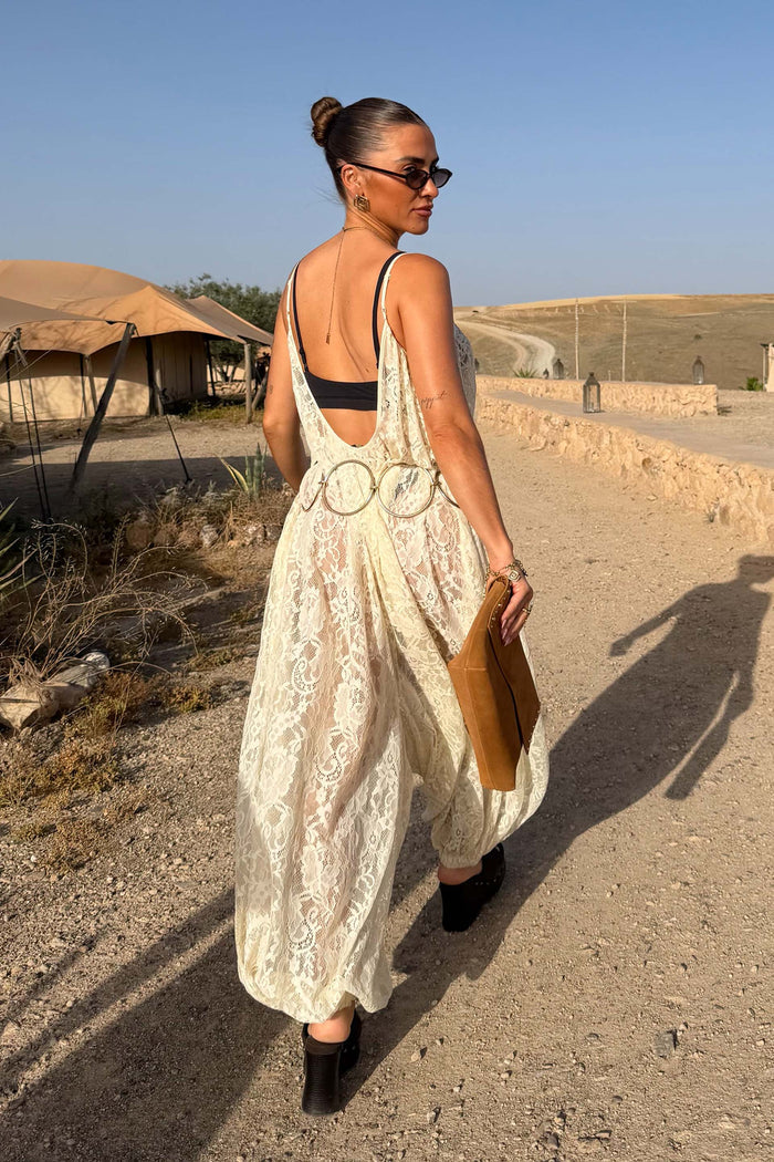 Cream Lace Balloon Jumpsuit