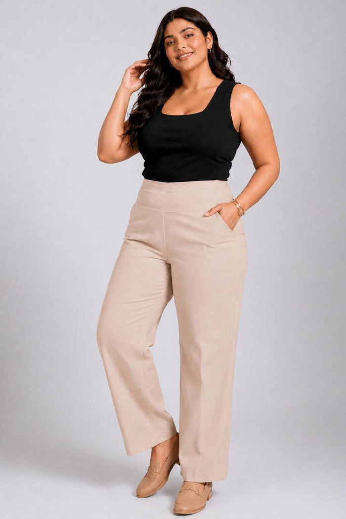 Cream Tummy Shaping Wide Straight Pants