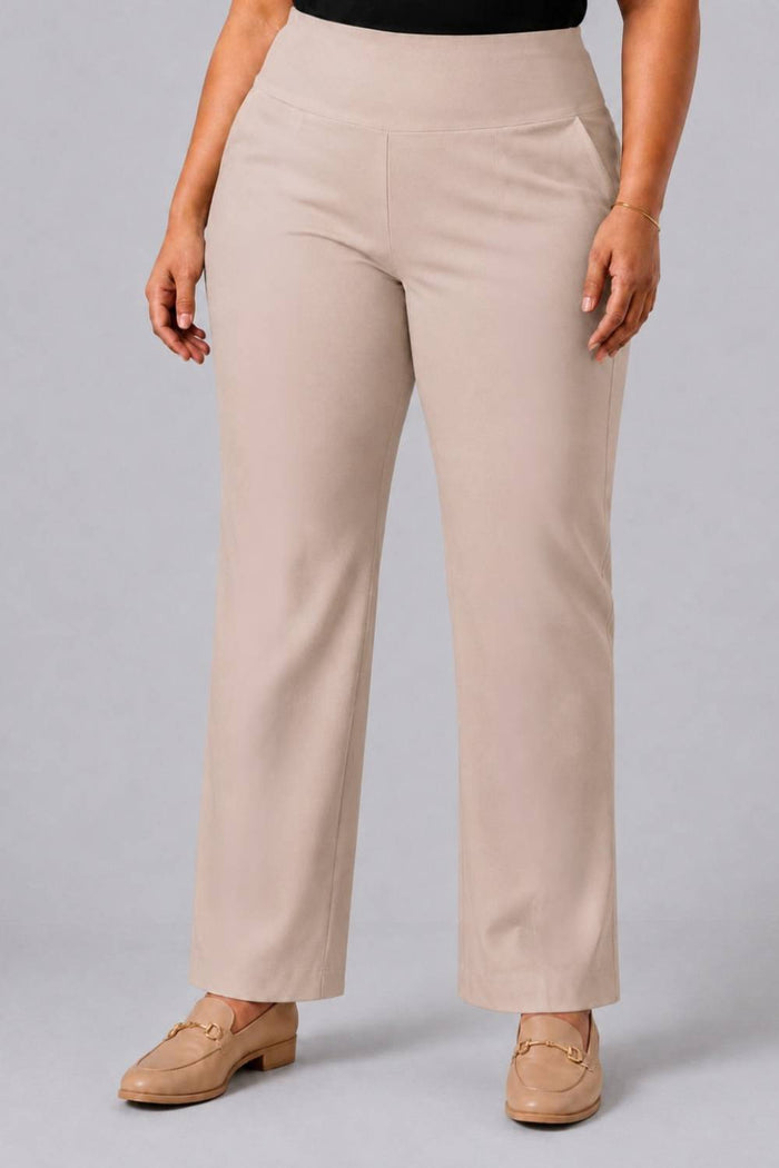 Cream Tummy Shaping Wide Straight Pants