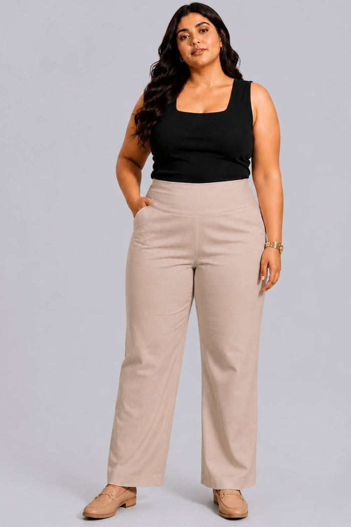 Cream Tummy Shaping Wide Straight Pants