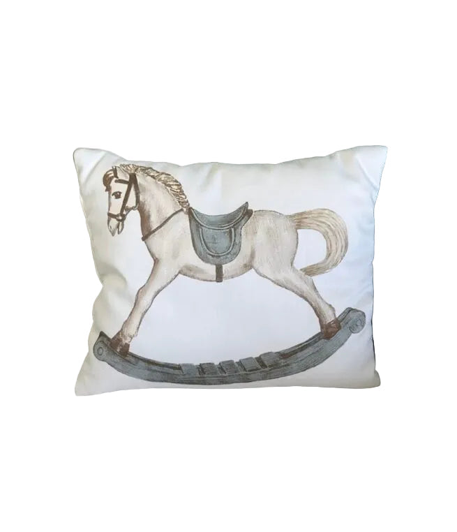 crib set rocking horse blanket and pillow - dusty blue