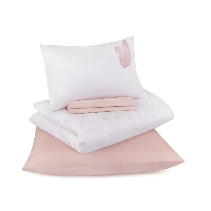 crib set summer skies print - blush butterfly