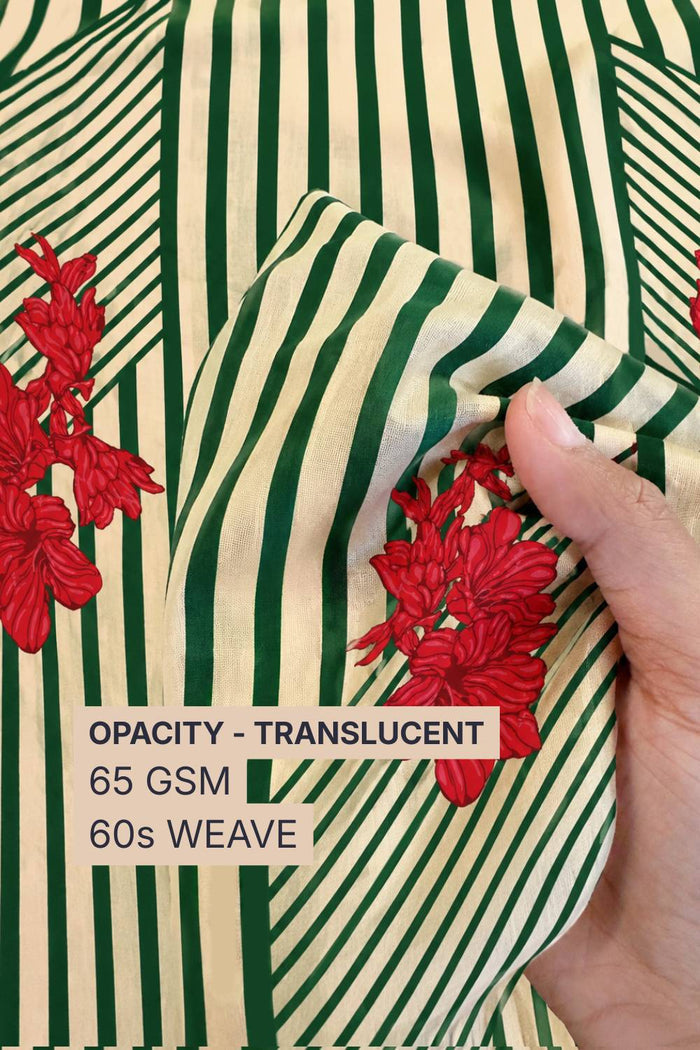 Crimson Bloom Geometric Stripe Cotton Blend Fabric 56 Inches Width