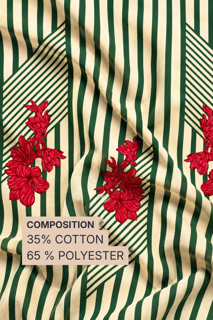 Crimson Bloom Geometric Stripe Cotton Blend Fabric 56 Inches Width