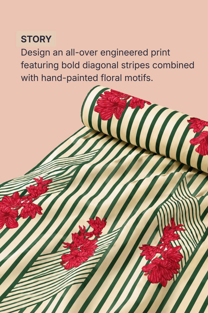 Crimson Bloom Geometric Stripe Cotton Blend Fabric 56 Inches Width