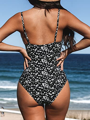 CUPSHE Women Swimsuit One Piece V Neck Tummy Control Ruched Front Low Back Bathing Suit Swimwear - Style Heist