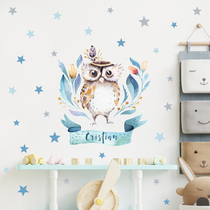 Custom Name Wall Decals Owl Tribe Leaves