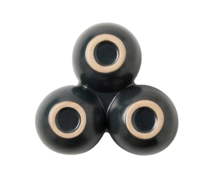Black Desmond Glaze Triple Nut Dish by Blue Pheasant for serveware, featuring three sections for nuts or snacks.
