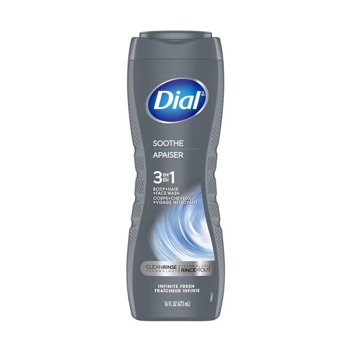 Dial Men Soothe Infinite Fresh 3-in-1 Body Hair and Face Wash - 16 oz - 6 Pack