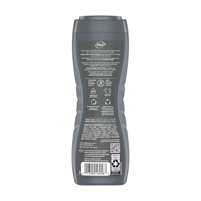 Dial Men Soothe Infinite Fresh 3-in-1 Body Hair and Face Wash - 16 oz - 6 Pack