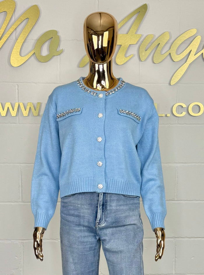 Diamante Collar & Pocket Soft Knit Cardigan (2 Colours)