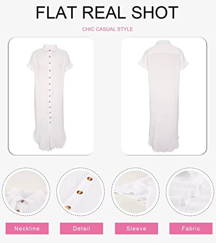 Dokotoo Womens Casual Short Sleeve Side Split Button Down Long Kimonos Cardigans Swimsuit Cover Ups - Style Heist