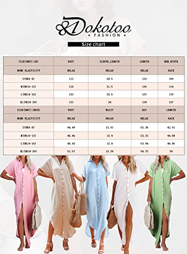 Dokotoo Womens Casual Short Sleeve Side Split Button Down Long Kimonos Cardigans Swimsuit Cover Ups - Style Heist