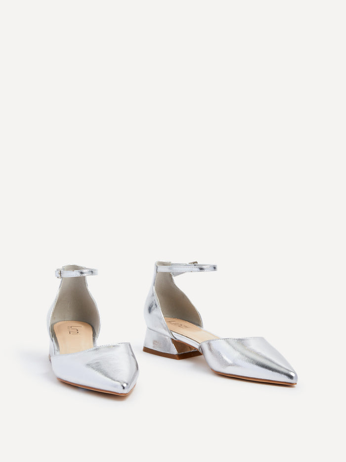 Dolly Wide Fit Silver Faux Leather Low Court Heels