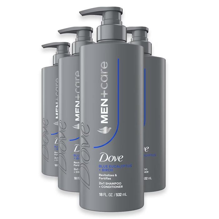 Dove Men+Care Blue Eucalyptus + Birch Protein Power 2-in-1 Shampoo and Conditioner - 4 Pack