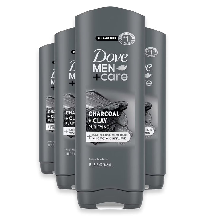 Dove Men+Care Charcoal + Clay Body and Face Wash with MicroMoisture Technology - 18 oz - 4 Pack