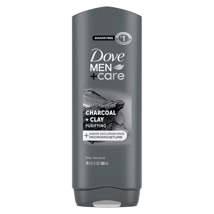Dove Men+Care Charcoal + Clay Body and Face Wash with MicroMoisture Technology - 18 oz - 4 Pack