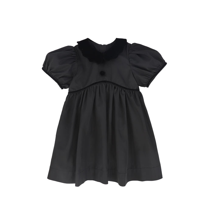 dress 3/4 sleeve taffeta velour detail with back tie - black