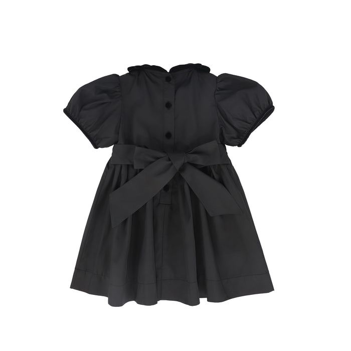 dress 3/4 sleeve taffeta velour detail with back tie - black