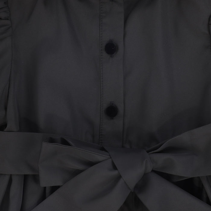 dress 3/4 sleeve taffeta velour detail with back tie - black
