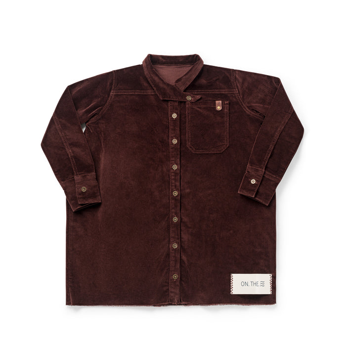 dress corduroy back pleat shirt style - brick