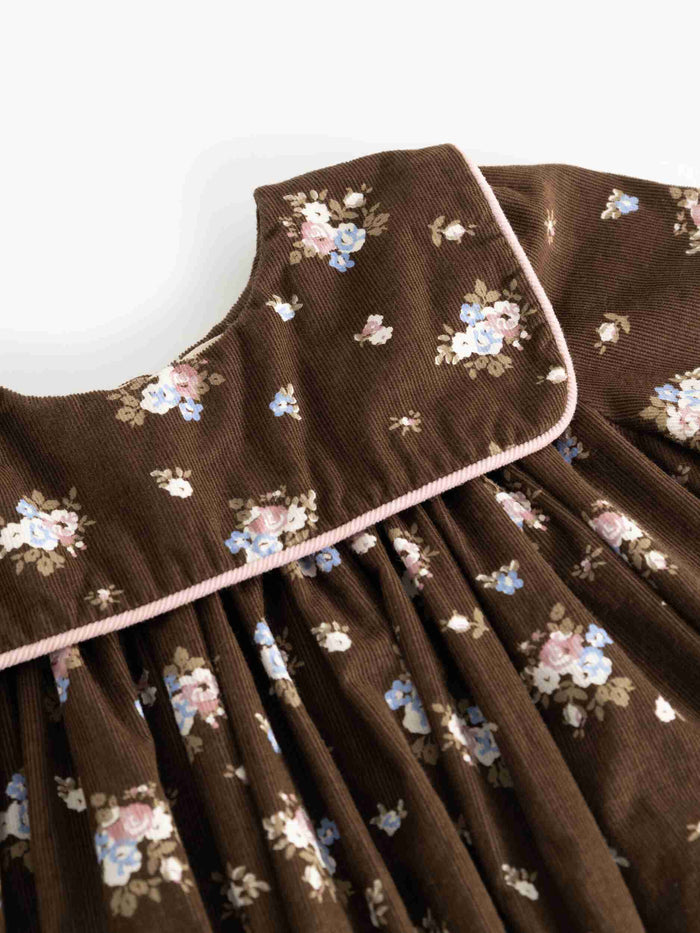 dress fine corduroy bouquet print with sailor collar - autumn bouquet