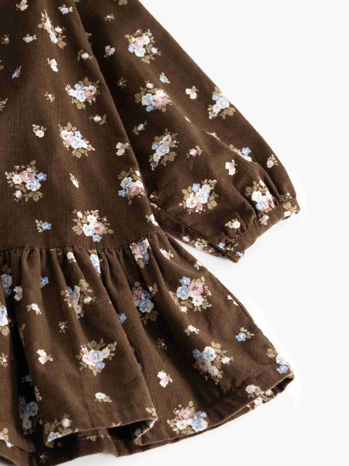 dress fine corduroy bouquet print with sailor collar - autumn bouquet
