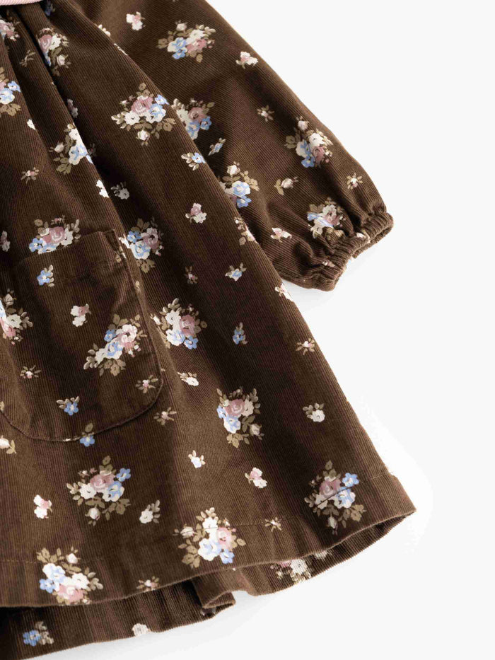 dress fine corduroy bouquet print with sailor collar - autumn bouquet