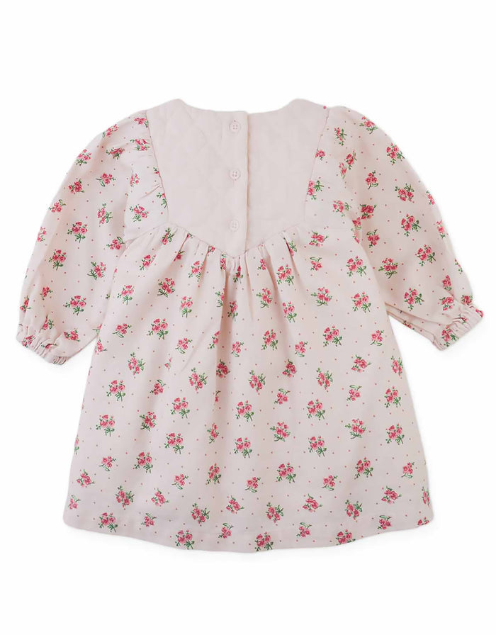 dress floral print with cross stitch design - pink