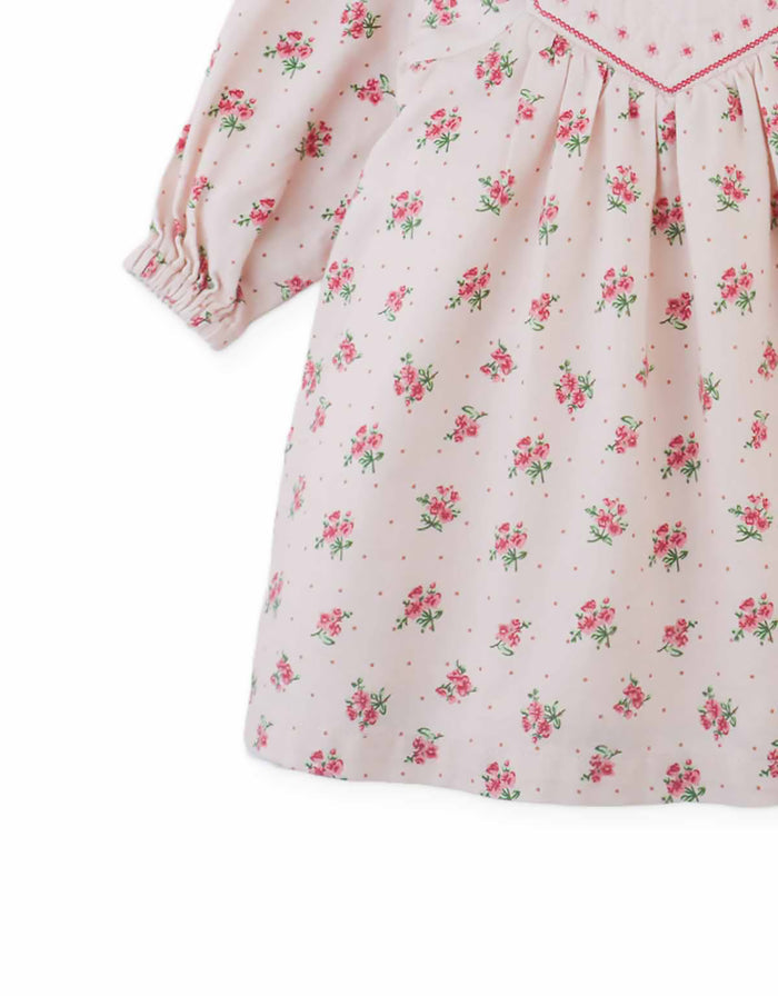 dress floral print with cross stitch design - pink