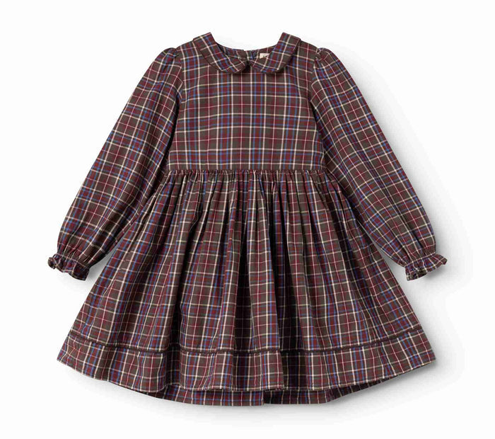 dress plaid collared with back tie - chocolate check